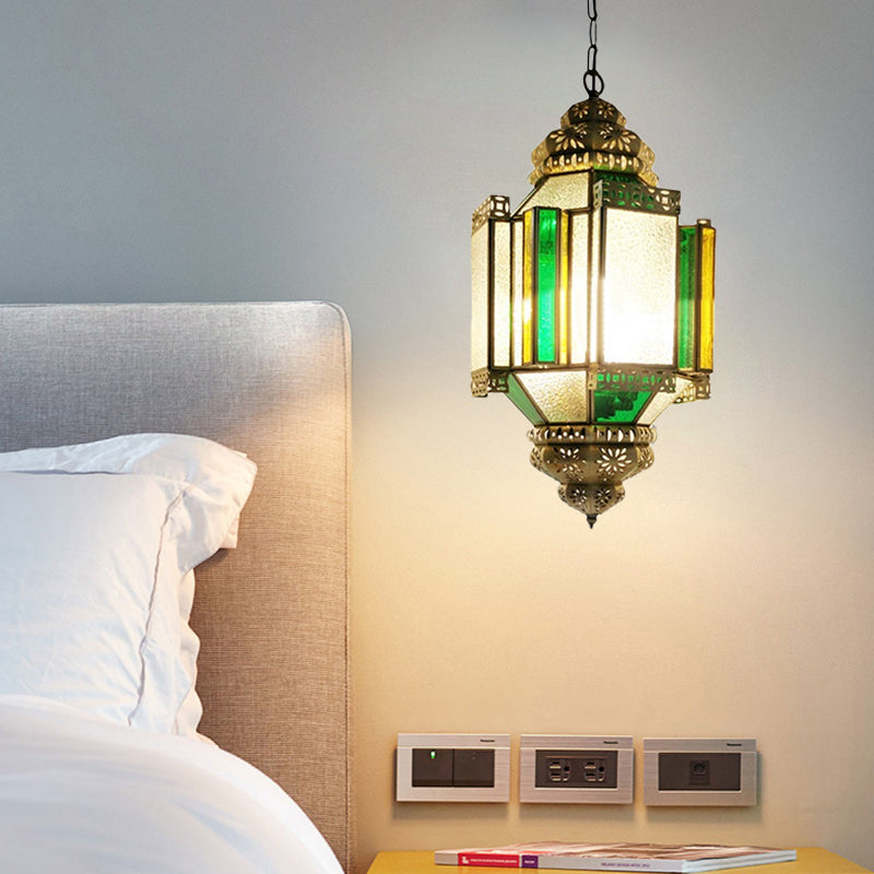 Arabian Frosted Glass Lantern Ceiling Chandelier - Brass, 3 Lights - Porch Pendant Light