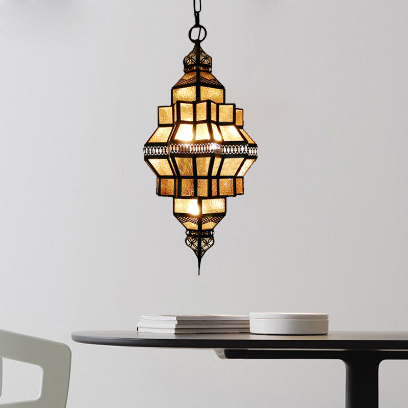 Golden Lantern Amber Glass Chandelier - 4-Light Hanging Lamp, Perfect for Restaurants