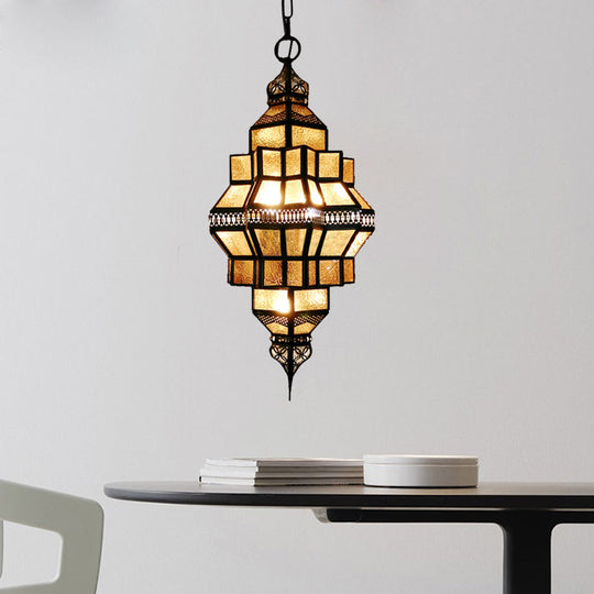 Golden Lantern Amber Glass Chandelier - 4-Light Hanging Lamp, Perfect for Restaurants