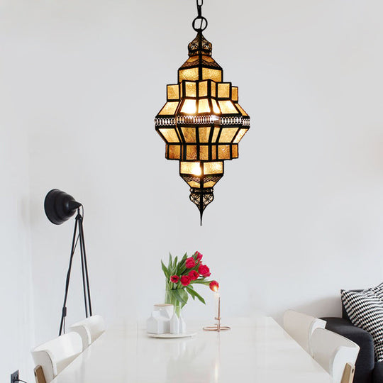 Golden Lantern Amber Glass Chandelier - 4-Light Hanging Lamp, Perfect for Restaurants