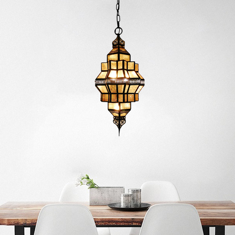 Golden Lantern Amber Glass Chandelier - 4-Light Hanging Lamp, Perfect for Restaurants