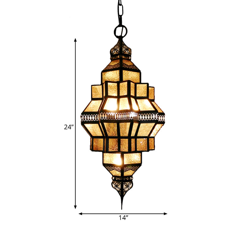 Golden Lantern Amber Glass Chandelier - 4-Light Hanging Lamp, Perfect for Restaurants