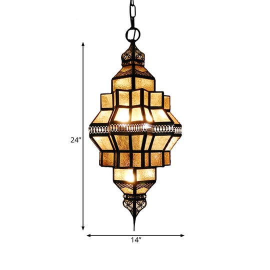 Golden Lantern Amber Glass Chandelier - 4-Light Hanging Lamp, Perfect for Restaurants