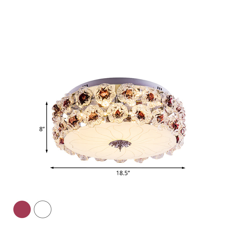 Purple/White LED Flush Light Ceiling Lamp with Crystal Flower Accents