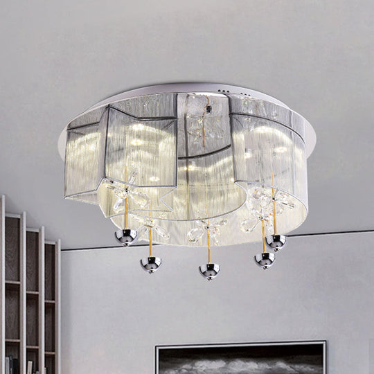 Modern LED Flushmount Ceiling Light with Crystal Decor - Red/Silver Fabric, Crescent and Star Design