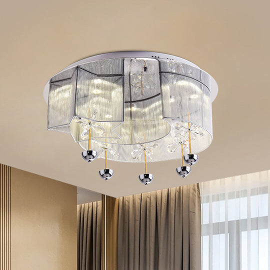 Modern LED Flushmount Ceiling Light with Crystal Decor - Red/Silver Fabric, Crescent and Star Design