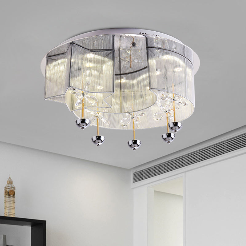Modern LED Flushmount Ceiling Light with Crystal Decor - Red/Silver Fabric, Crescent and Star Design