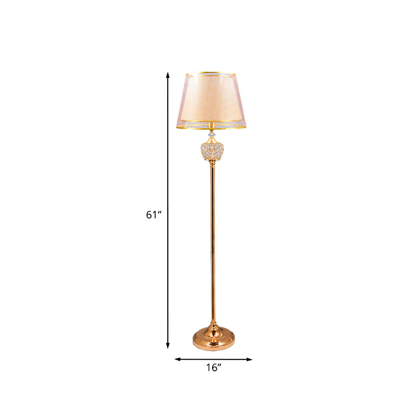 Vintage Standing Floor Lamp with Gold Double Cone Fabric Shade - 1-Light Chamber Reading Lamp