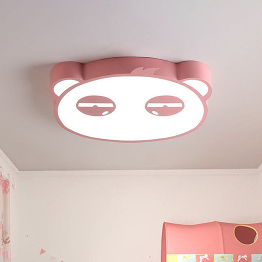 Kids Bedroom Cartoon LED Ceiling Light with Panda Shape, Acrylic Shade and Pink/Green/Blue Finish