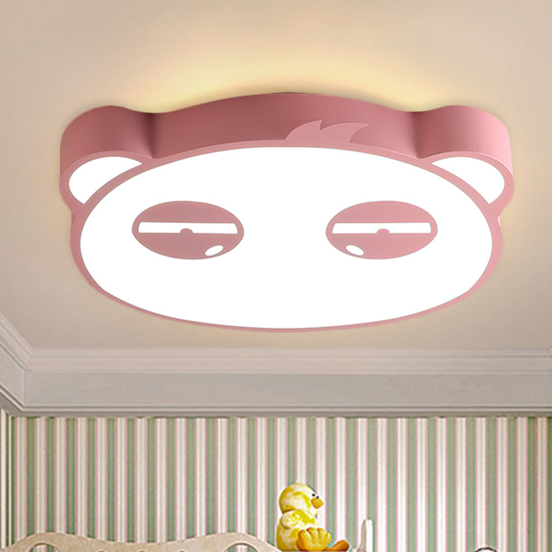 Kids Bedroom Cartoon LED Ceiling Light with Panda Shape, Acrylic Shade and Pink/Green/Blue Finish