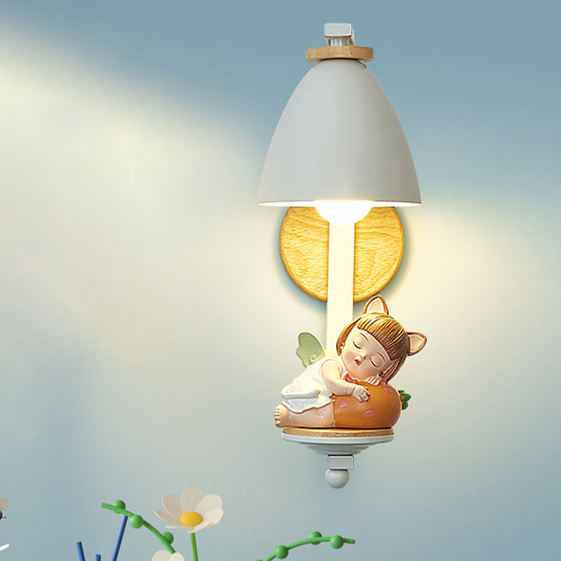 Nordic Resin Wall Lamp for Bedside with Bell Shade in White - Perfect Lighting for Sleeping Kids