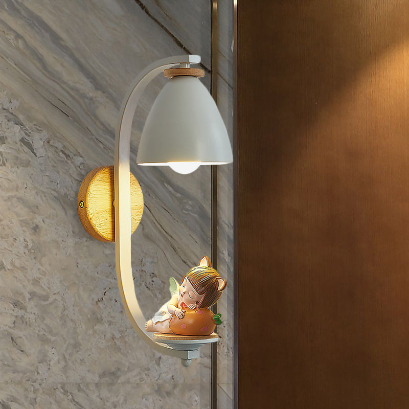 Nordic Resin Wall Lamp for Bedside with Bell Shade in White - Perfect Lighting for Sleeping Kids