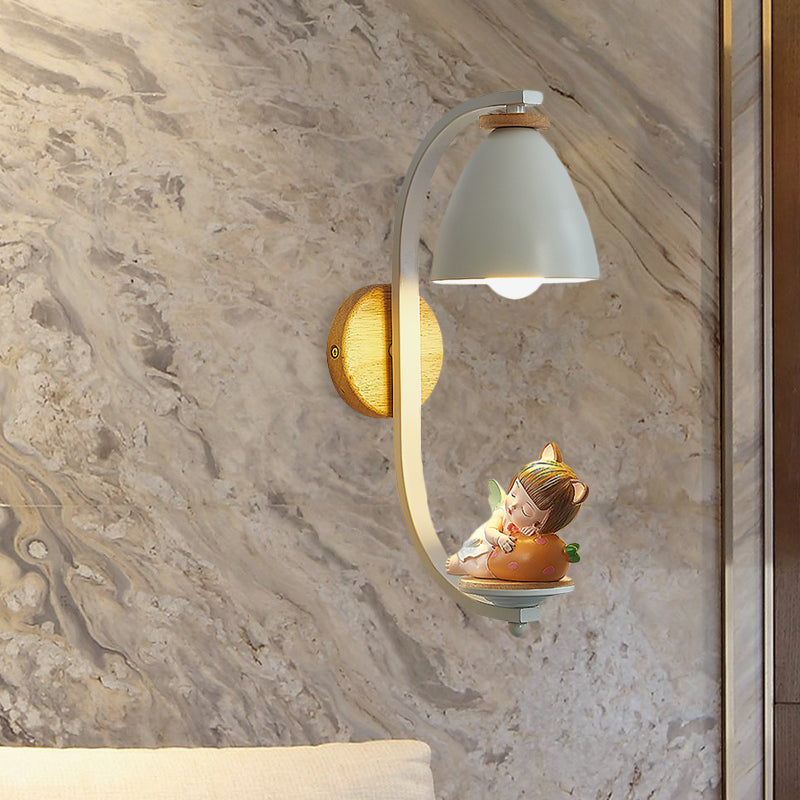 Nordic Resin Wall Lamp for Bedside with Bell Shade in White - Perfect Lighting for Sleeping Kids