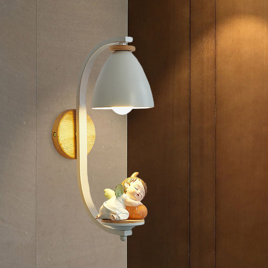 Nordic Resin Wall Lamp for Bedside with Bell Shade in White - Perfect Lighting for Sleeping Kids