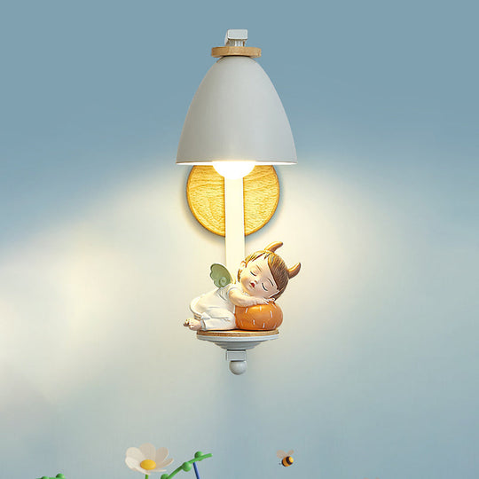 Nordic Resin Wall Lamp for Bedside with Bell Shade in White - Perfect Lighting for Sleeping Kids