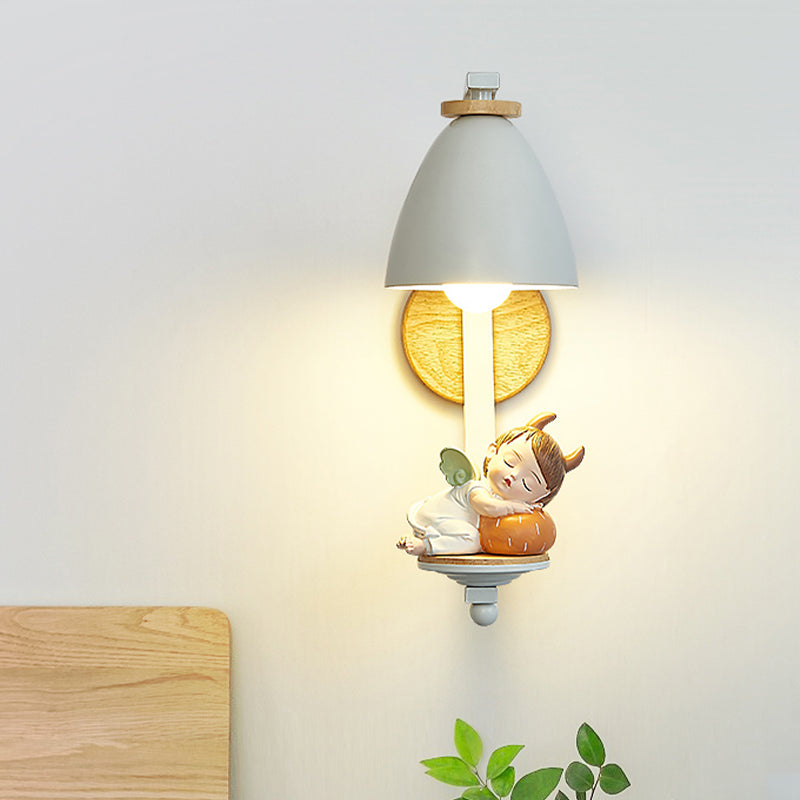 Nordic Resin Wall Lamp for Bedside with Bell Shade in White - Perfect Lighting for Sleeping Kids
