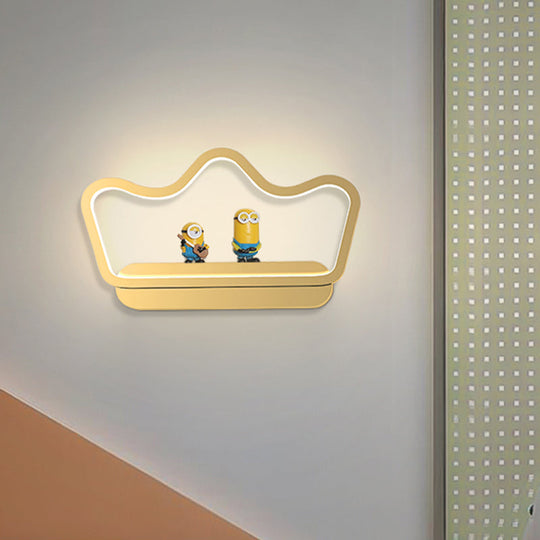 Nordic Style LED Wall Lamp in Black/Gold for Kids Bedside with Iron Bear/Crown Frame