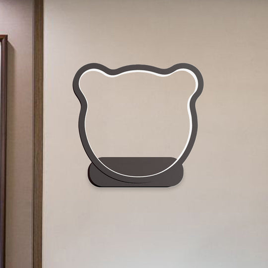 Nordic Style LED Wall Lamp in Black/Gold for Kids Bedside with Iron Bear/Crown Frame