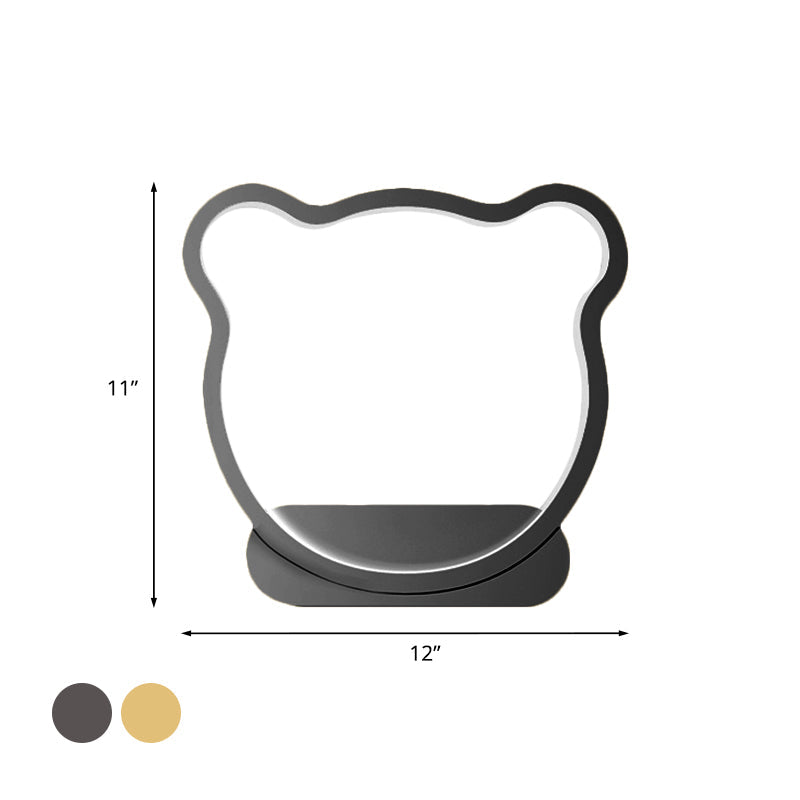 Nordic Style LED Wall Lamp in Black/Gold for Kids Bedside with Iron Bear/Crown Frame