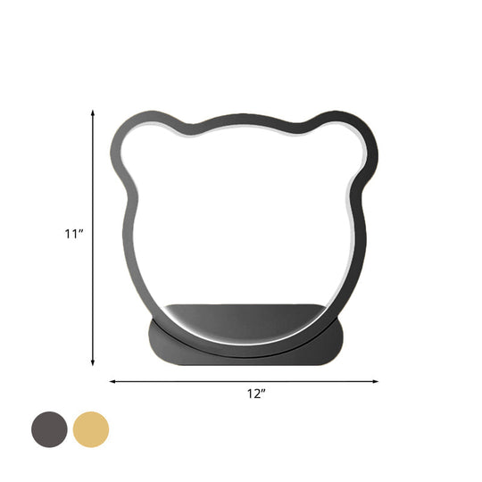 Nordic Style LED Wall Lamp in Black/Gold for Kids Bedside with Iron Bear/Crown Frame