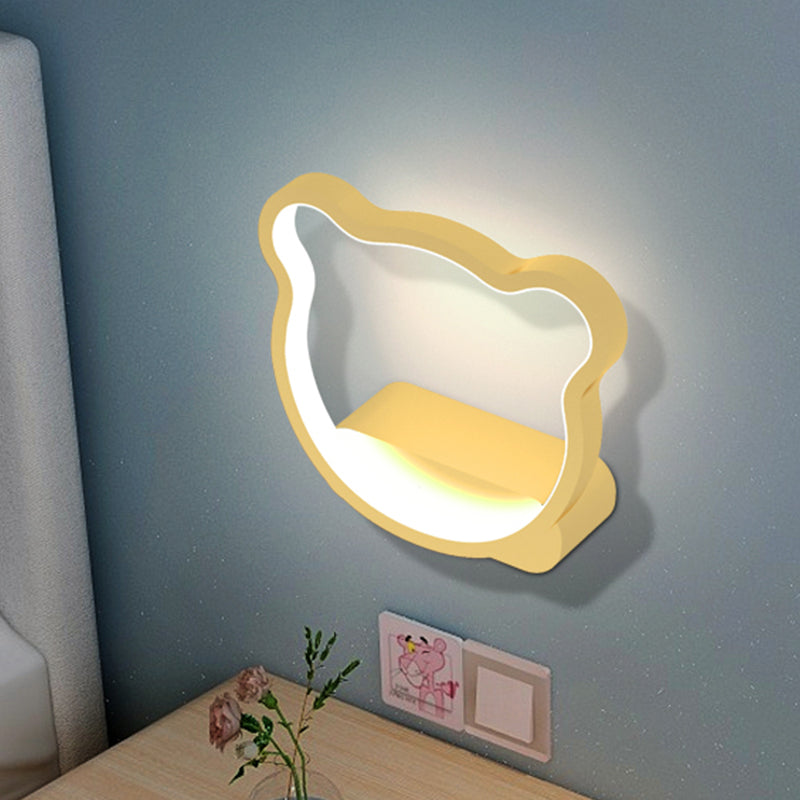 Nordic Style LED Wall Lamp in Black/Gold for Kids Bedside with Iron Bear/Crown Frame