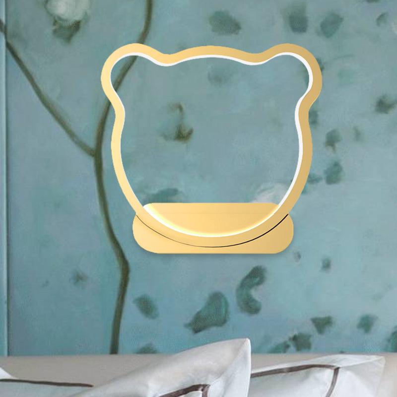 Nordic Style LED Wall Lamp in Black/Gold for Kids Bedside with Iron Bear/Crown Frame