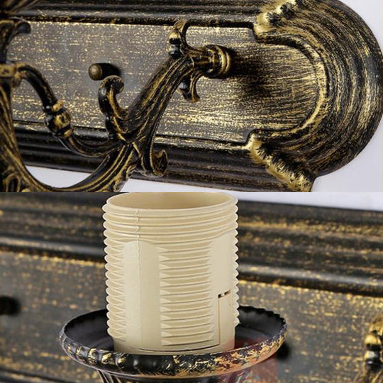 Mediterranean Stained Glass Wall Lamp in Antique Bronze for Bedroom - Blue Bowl Sconce Lighting with 2 Lights