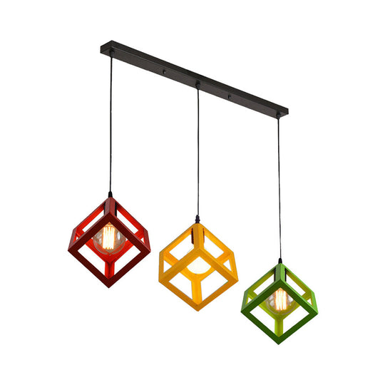 Metal Industrial Pendant Light with Wire Cage Shade - 3 Bulbs, Black/White, Living Room Ceiling Lamp