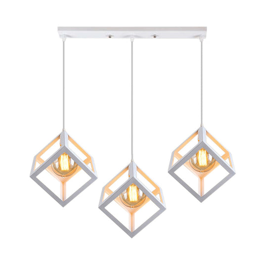 Metal Industrial Pendant Light with Wire Cage Shade - 3 Bulbs, Black/White, Living Room Ceiling Lamp