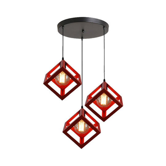 Metal Industrial Pendant Light with Wire Cage Shade - 3 Bulbs, Black/White, Living Room Ceiling Lamp