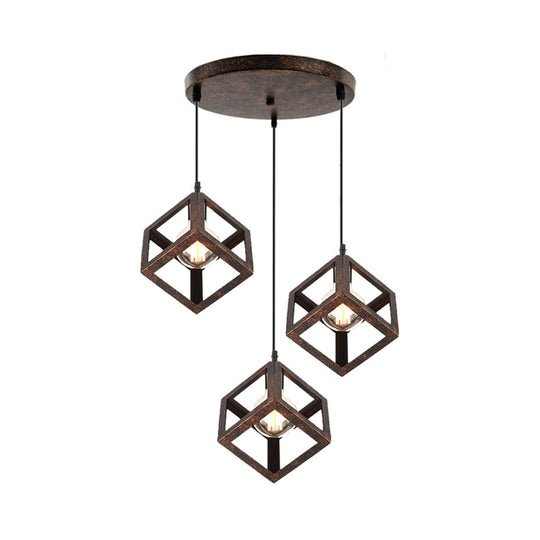 Metal Industrial Pendant Light with Wire Cage Shade - 3 Bulbs, Black/White, Living Room Ceiling Lamp