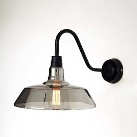 Industrial Black Wall Sconce Lighting with Smoked Glass Barn Shade - One Bulb, for Living Room