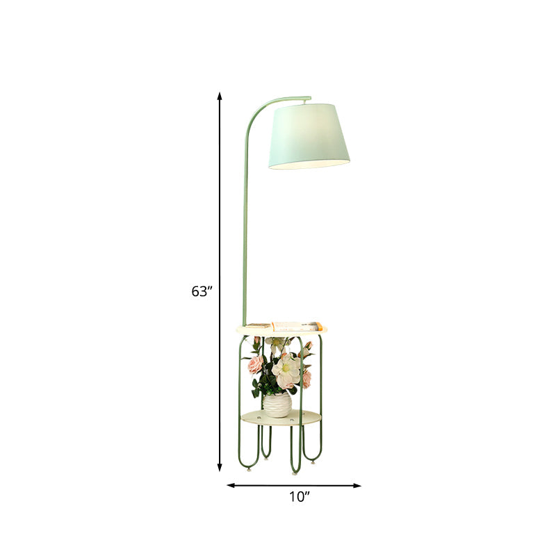 Blackish Green Modernist Floor Lamp with Single Bulb, Fabric Shade, and Desk Stand