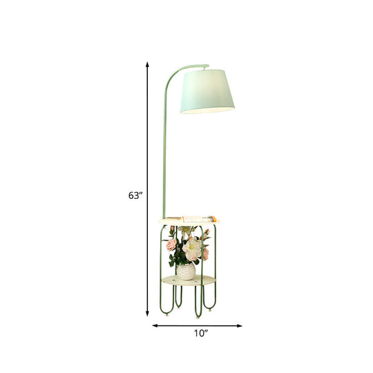Blackish Green Modernist Floor Lamp with Single Bulb, Fabric Shade, and Desk Stand
