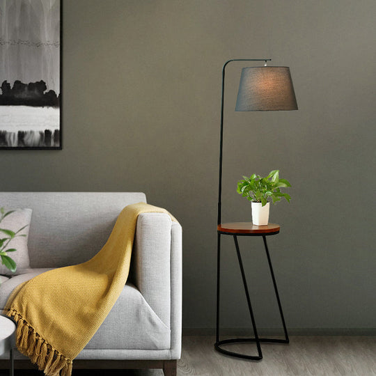 Modernist Black Barrel Floor Lamp - 1 Bulb Fabric Standard Light for Living Room