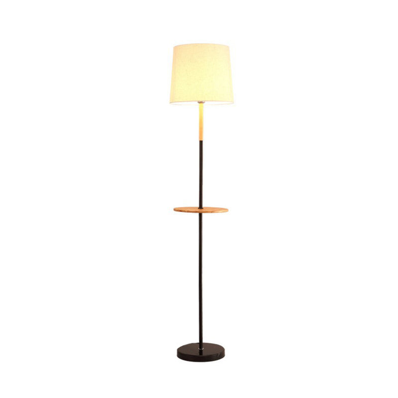 Minimalist Flaxen Drum Table Lamp for Living Room Floor - 1-Light, Light Fabric