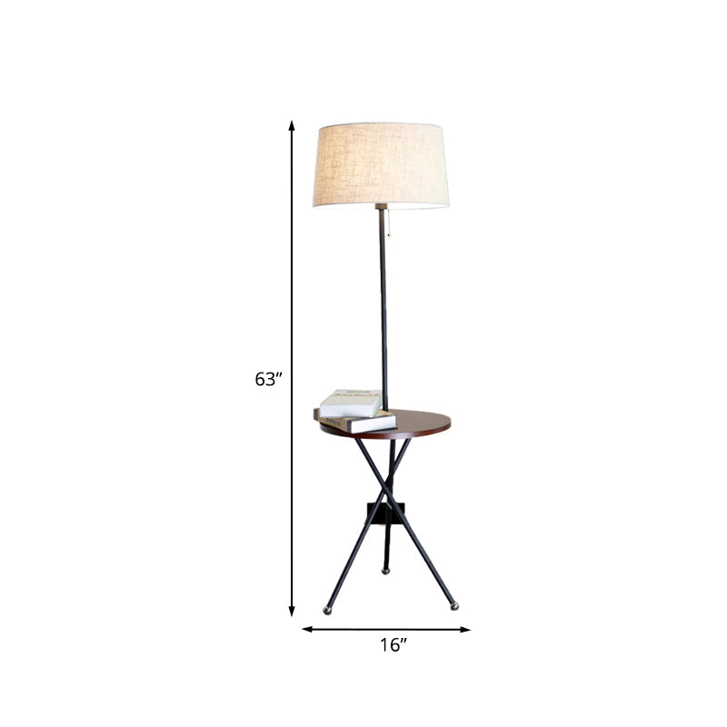 Modern Drum Floor Lamp for Living Room - Single Light Standing Lamp in Flaxen Fabric