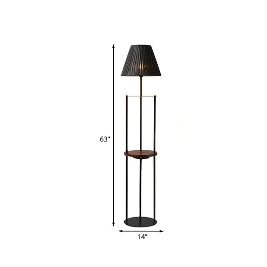 Contemporary Pleated Fabric Conic Floor Table Lamp - 1 Light, Black Standard Design for Bedside