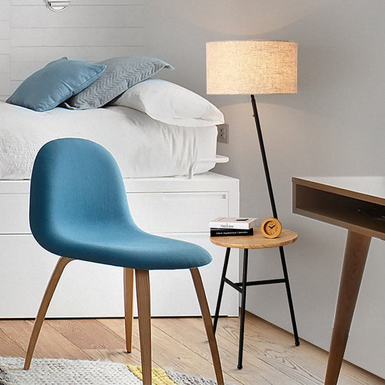 Modern Flaxen Floor Lamp with Drum Fabric Shade for Living Room