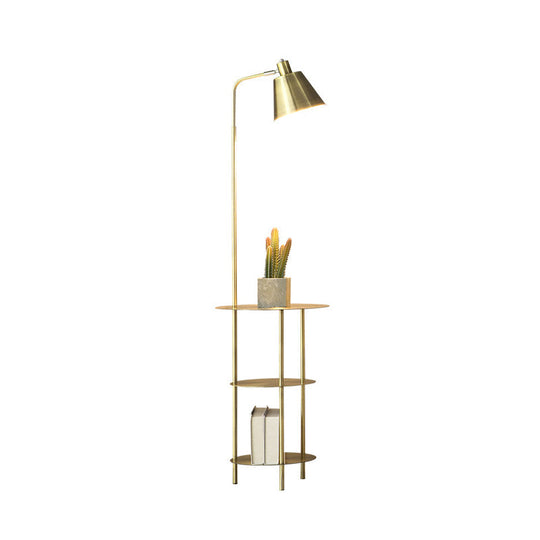 Modernism Standing Light with Gold Metal Shade - Cone Floor Table Lamp