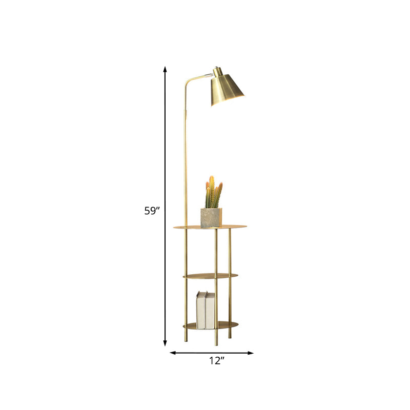 Modernism Standing Light with Gold Metal Shade - Cone Floor Table Lamp