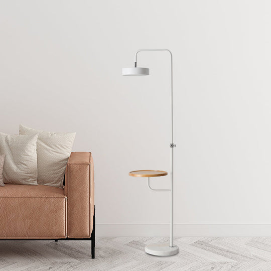 Modern LED Metal Circle Floor Lamp with White Finish and Marble Base