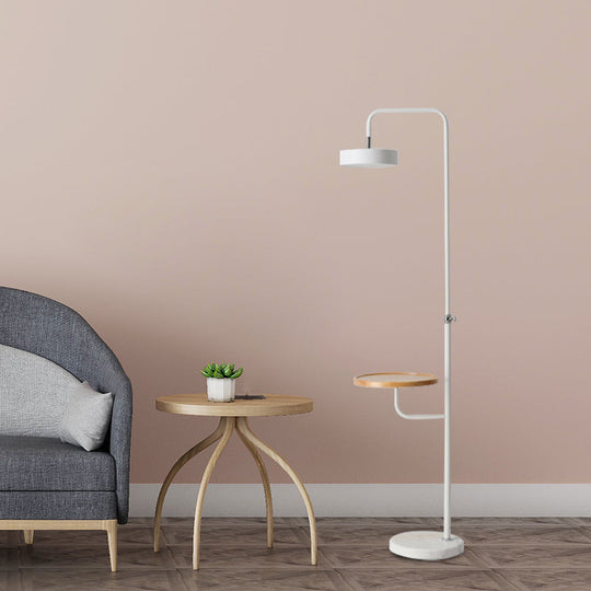 Modern LED Metal Circle Floor Lamp with White Finish and Marble Base