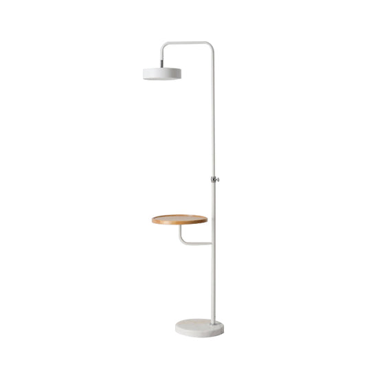 Modern LED Metal Circle Floor Lamp with White Finish and Marble Base