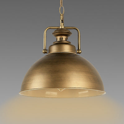 Vintage Retro Brass Pendant Lamp with Handle - Brushed Brass Domed Style, 1-Light Suspension for Kitchen