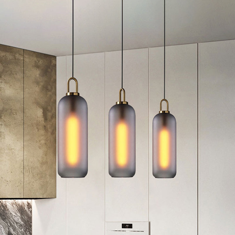 Post-Modern Dining Room Pendant Light with Clear/Smoky Glass Shade - 1 Light, 5"/6" Wide