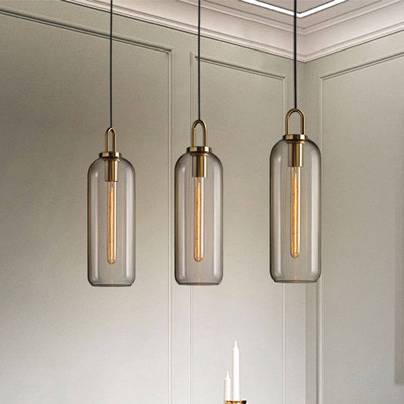 Post-Modern Dining Room Pendant Light with Clear/Smoky Glass Shade - 1 Light, 5"/6" Wide
