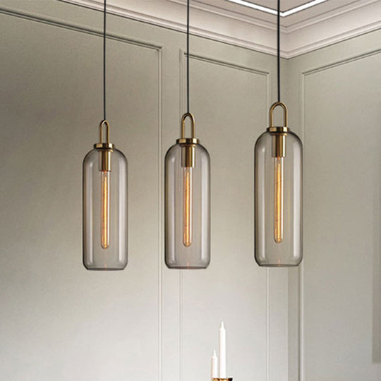 Post-Modern Dining Room Pendant Light with Clear/Smoky Glass Shade - 1 Light, 5"/6" Wide