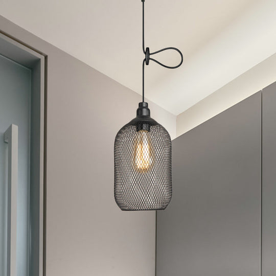 Industrial Black Wire Mesh Pendant Light with Height Adjustable Hanging Lamp for Dining Room