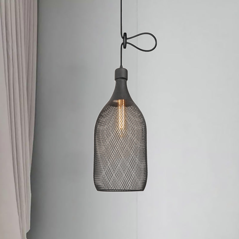 Industrial Black Wire Mesh Pendant Light with Height Adjustable Hanging Lamp for Dining Room